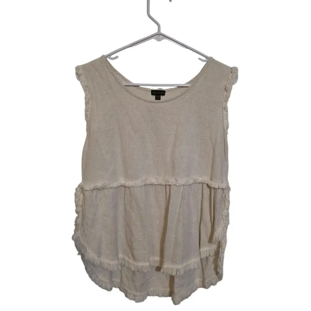 Coco + Carmen Runway Fringe Linen Blend Sleeveless Top S/M - Picture 2 of 5